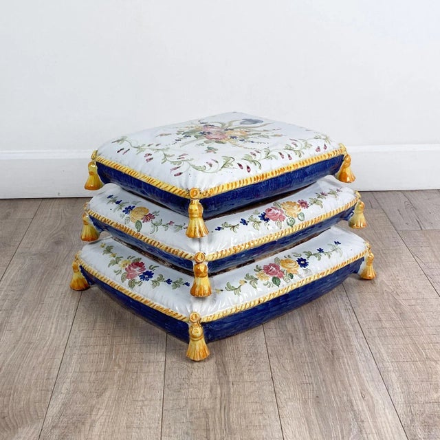 French Country Faïence Footstool, France Circa 1910 For Sale - Image 3 of 9