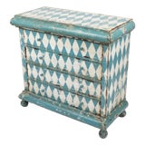 Vintage Italian Hand-Painted Harlequin Commode – Distressed Gustavian Style For Sale