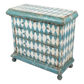 Vintage Italian Hand-Painted Harlequin Commode – Distressed Gustavian Style For Sale