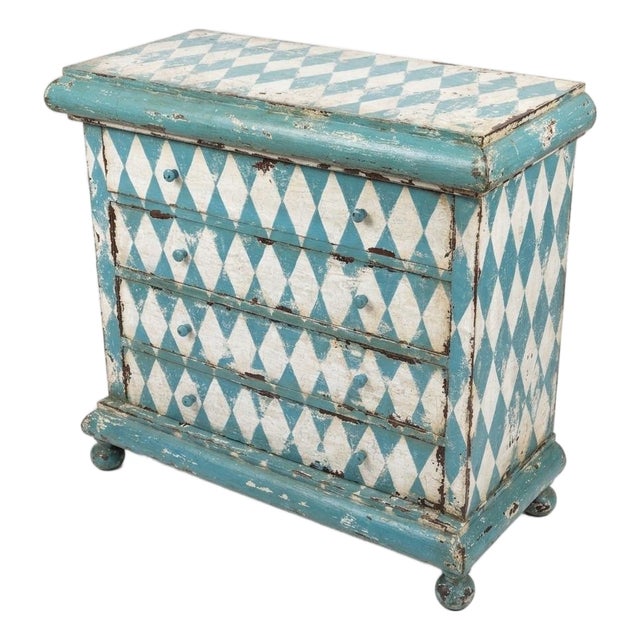 Vintage Italian Hand-Painted Harlequin Commode – Distressed Gustavian Style For Sale