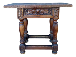 Spanish Renaissance Revival Oak Side Table with Drawer, Early 20th Century
