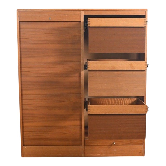 Danish Modern Tambour Locking File Cabinet in Teak | 1960s For Sale