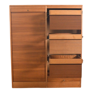 Danish Modern Tambour Locking File Cabinet in Teak | 1960s