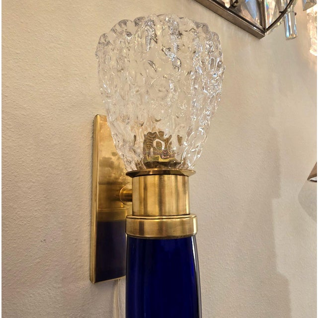 1970s Mid Century Modern Blue Murano Glass Italian Sconces - A Pair For Sale In Dallas - Image 6 of 12