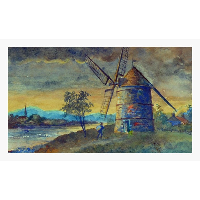 Impressionist Antique Landscape Painting of Inlet and Windmill by William Walker Alexander For Sale - Image 3 of 6
