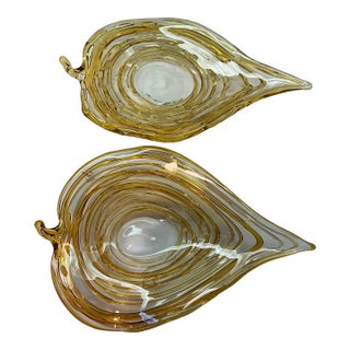 Pair of Murano Leaf Plate Bowl by Sergio Costantini for Artigianato Muranese For Sale