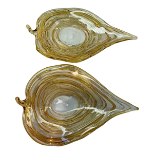 Pair of Murano Leaf Plate Bowl by Sergio Costantini for Artigianato Muranese