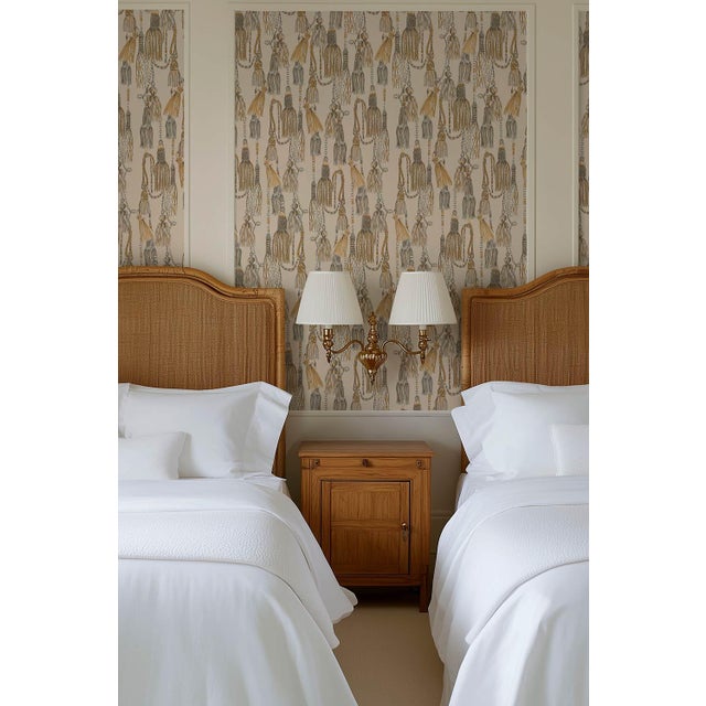 Not Yet Made - Made To Order Tassel Trellis Grasscloth Wallpaper by House Party | Imperial Sand | 6 Yards For Sale - Image 5 of 9