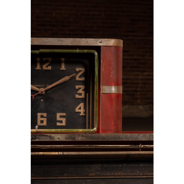 Metal Vintage "Synchron" Neon Ad Clock With Uranium Glass Neon Tube For Sale - Image 7 of 11