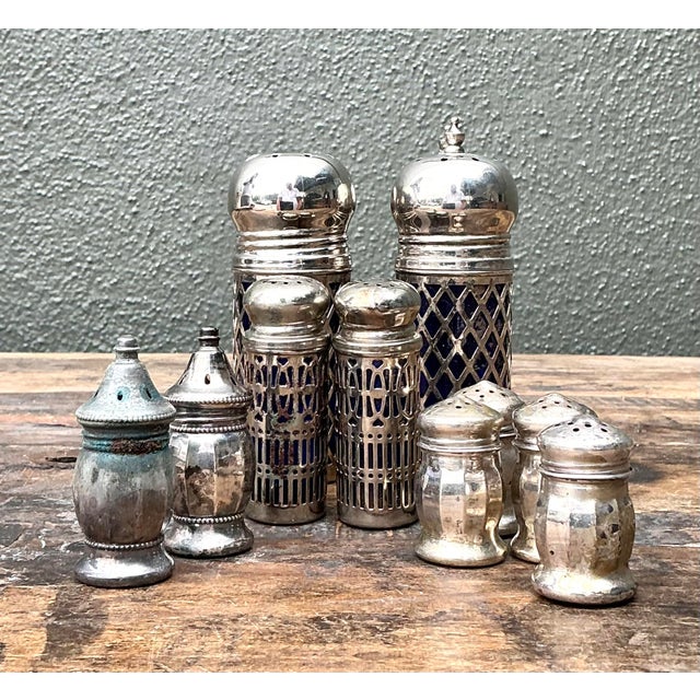 Silver Vintage Sterling and Plate Assorted Salt Shakers - Set of 12 For Sale - Image 8 of 12