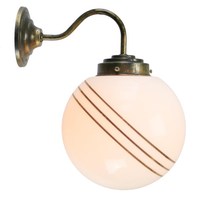 French bistro wall lamp White opaline glass with 3 gold lines Brass wall piece and arm diameter brass wall mount: 10 cm /...
