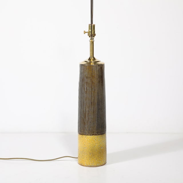 1960s Mid-Century Modernist Ceramic Table Lamp W/Smoked Gold Glaze & Umber Detailing For Sale - Image 5 of 12