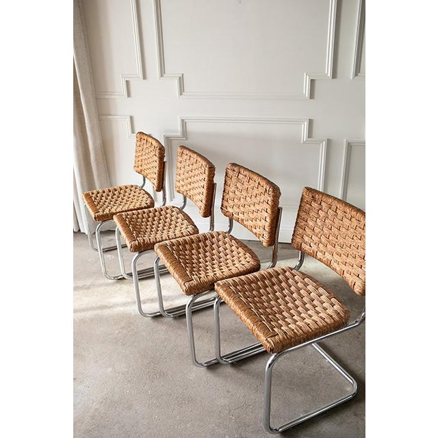 Wood 1970s Mid-Century Natural Woven and Chrome Cesca Cantilever Dining Chairs, Set of Four For Sale - Image 7 of 14