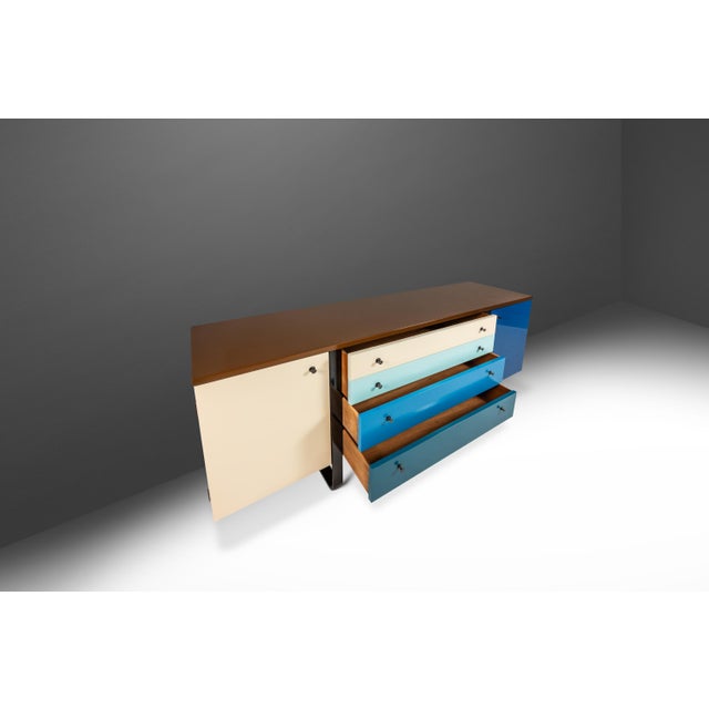 1960s Restored Mid-Century Modern Sled-Based Credenza a Fusion of Inspiration After George Nelson and Finn Juhl, Usa, C. 1960s For Sale - Image 5 of 18