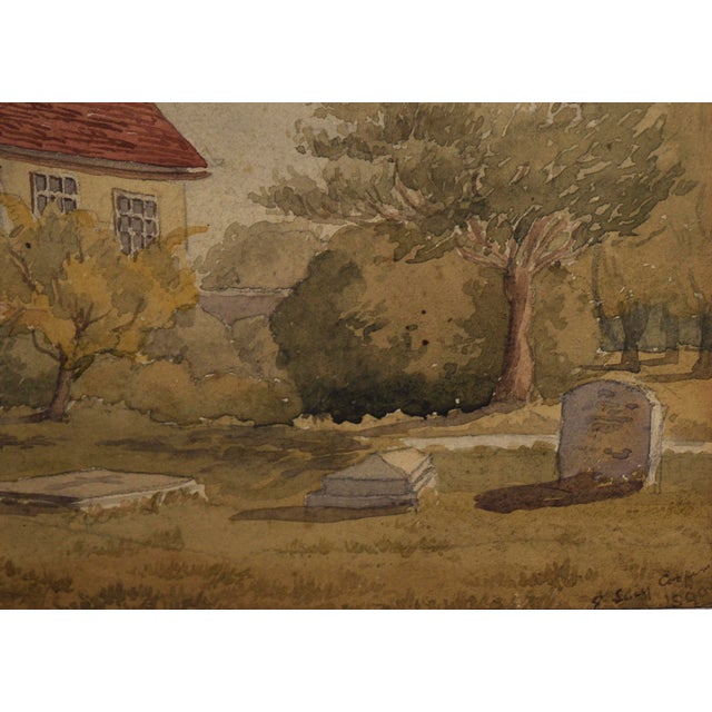 English English Mansion by the Cemetery - Late 1800s Watercolor on Paper by Lucy Cooper For Sale - Image 3 of 7