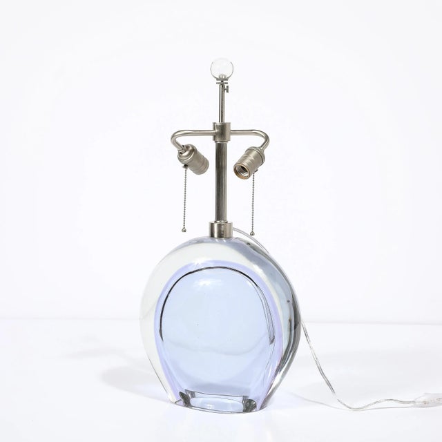 Glass Pair of Modernist Hand-Blown Murano Pale Lavender Glass & Nickel Table Lamps For Sale - Image 7 of 12