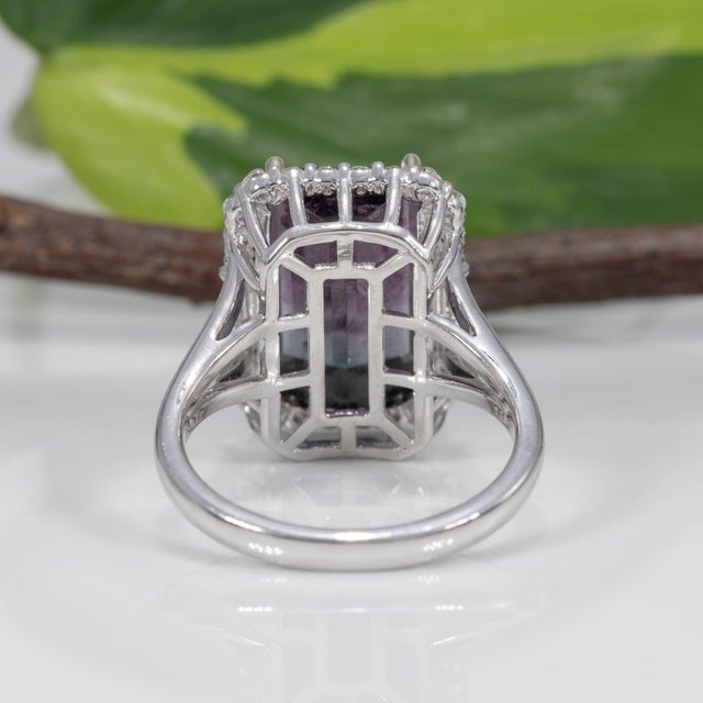 Purple 6.3Ct Bi-Color Tourmaline Ring With Natural Diamond Accents in Solid 14k Gold, Size 6.75 For Sale - Image 8 of 9