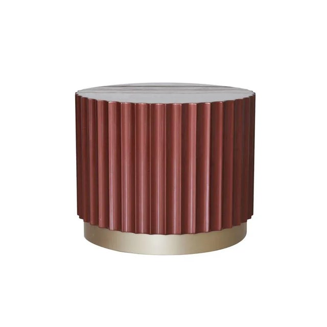 Introducing our stunning Column Pedestal in Red color with brass painted base - a statement piece that's perfect for...