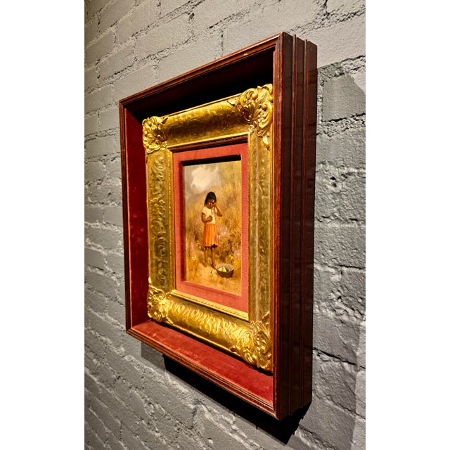 Alice Coutts –Young Native American Pomo Girl W/Her Chicks-19th C. Oil Painting For Sale - Image 9 of 13