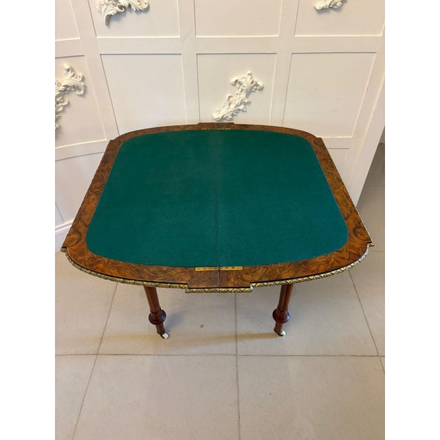 Mid 19th Century Antique Victorian Burr Walnut Card Console Table with Ormolu Mounts and Inlay, 1850 For Sale - Image 5 of 17