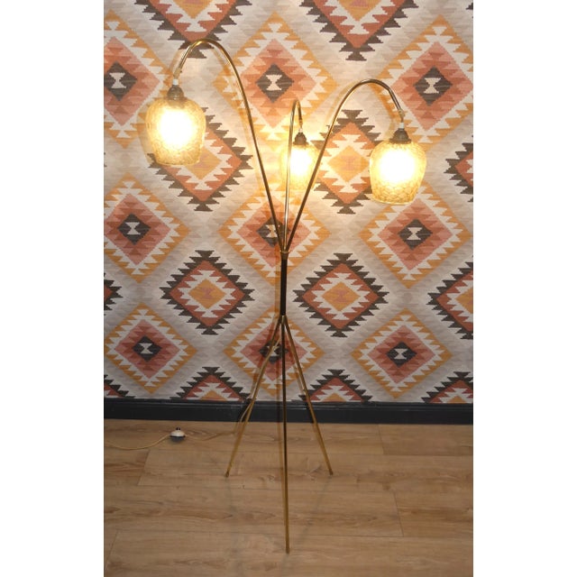 Mid-Century Tripod Floor Lamp in Brass & Glass, 1950s For Sale - Image 5 of 13