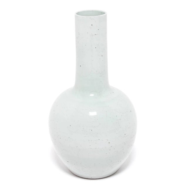 Tall Celadon White Bottleneck Vase For Sale - Image 4 of 5