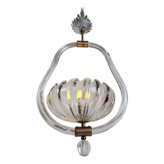 Italian Art Deco Murano Glass and Brass Pendant in the style of Seguso, 1930s For Sale