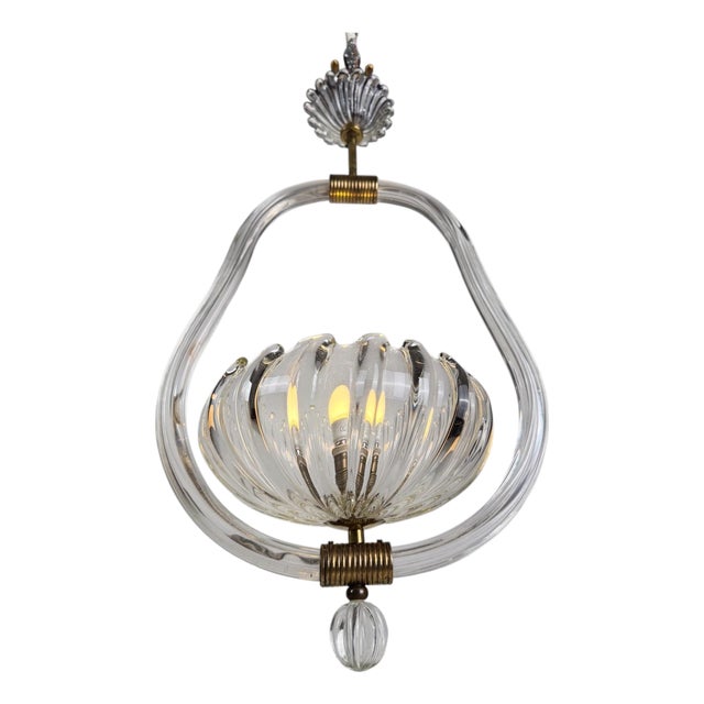 Italian Art Deco Murano Glass and Brass Pendant in the style of Seguso, 1930s For Sale