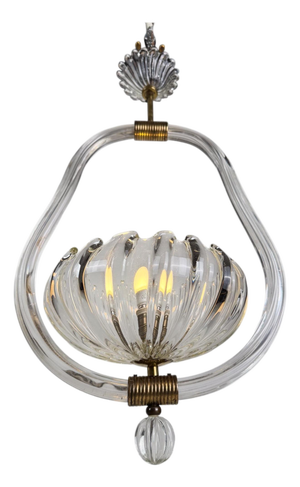 Italian Art Deco Murano Glass and Brass Pendant in the style of Seguso, 1930s