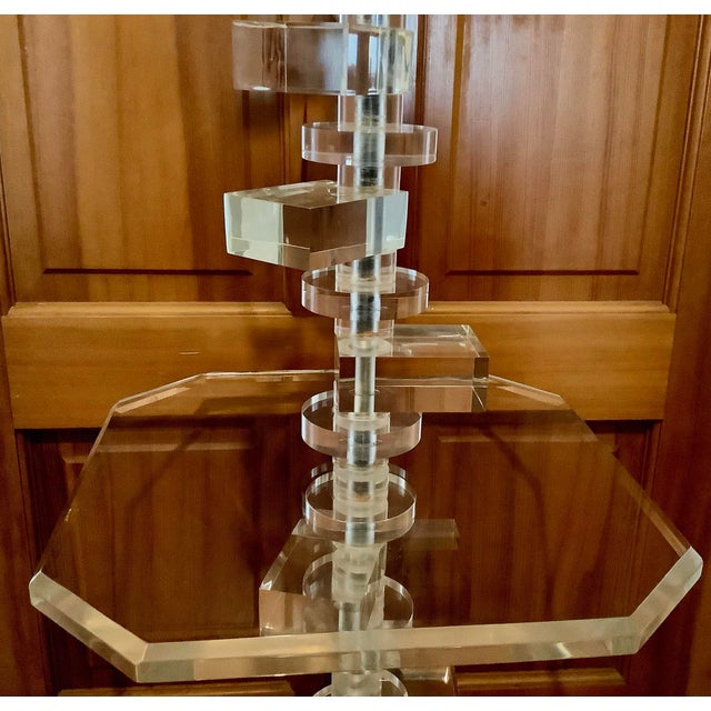 1950s Vintage 1950s Karl Springer Style Geometric Stacked Lucite Floor Lamp For Sale - Image 5 of 10