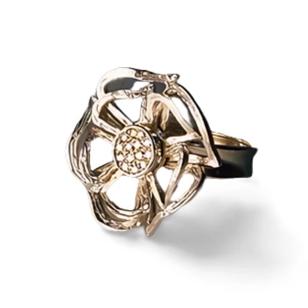 Stunning 14K White Gold Diamond Flower Ring featuring 13 brilliant 1 mm round diamonds arranged in a delicate floral...