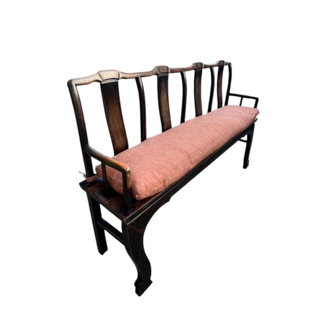 Antique Elmwood Setee With Custom Down Cushion For Sale In Los Angeles - Image 6 of 12