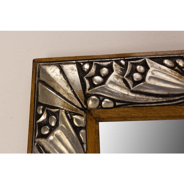 French Art Deco Mirror in Metal with Pine Framework with Flowers, 1930 For Sale - Image 4 of 7