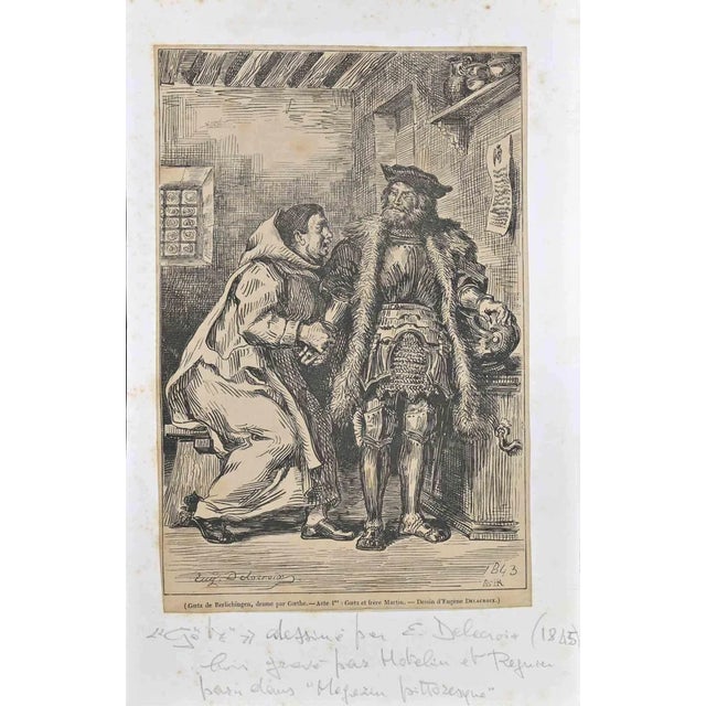 After Eugène Delacroix, Goetz and Friar Martin, Woodcut, 1845 For Sale