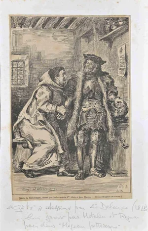 After Eugène Delacroix, Goetz and Friar Martin, Woodcut, 1845