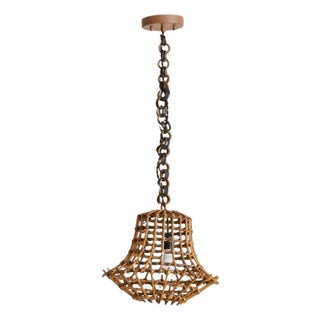 1960s French Bamboo + Rattan Pendant in the Manner of Louis Sognot For Sale