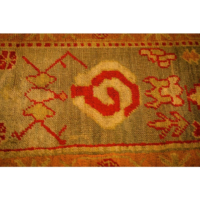 1890s Red Ground Geometric Knotted Wool Antique Oushak Turkish Decorative Rug For Sale - Image 4 of 9