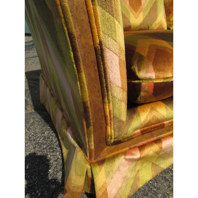 Vintage Thayer Coggin Style Loveseat With Bold Geometric Velvet Upholstery For Sale In New York - Image 6 of 13