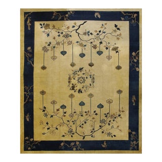 1920s Beige Medallion Oriental Antique Chinese Peking 11'10'' X 14'6'' Wool Rug For Sale