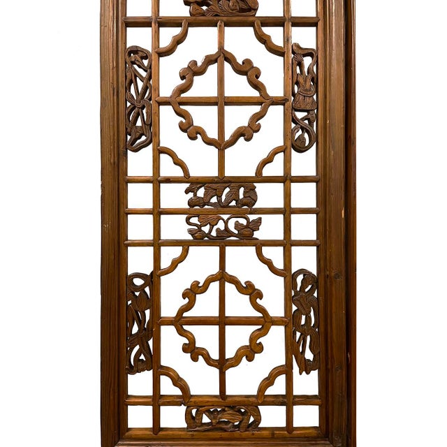 Late 19th Century Late 19th Century Antique Chinese Handcrafted 3 Panel Wooden Screen/Room Divider For Sale - Image 5 of 13