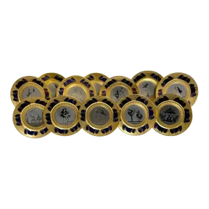 Early 20th Century Limoges Gold & Platinum Encrusted Operatic Service Plates - Set of 12