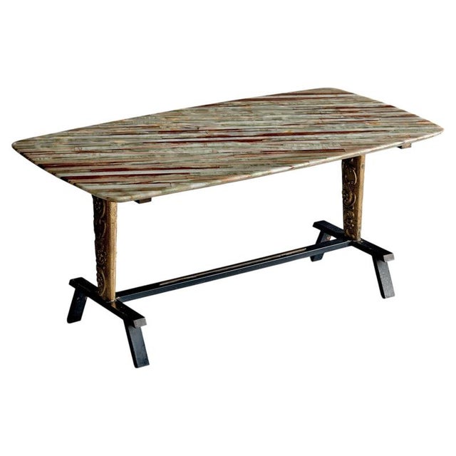 Coffee Table with Striped Marble Top attributed to Duilio Barnabé, 1950s For Sale - Image 11 of 11