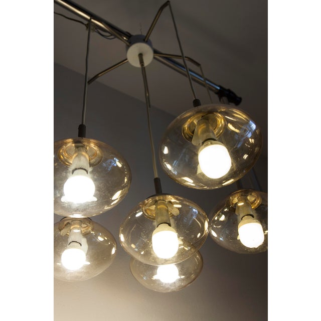 Metal Cascade Chandelier with 6-Light Smoked Glass Drops, 1960s For Sale - Image 7 of 18