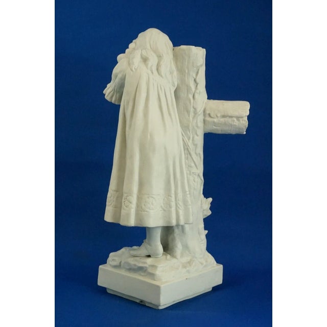 Large 20th Century Biscuit Porcelain Sculpture of a Little Girl Praying on a Cross from Betoule Et Cie, Limoges, France For Sale - Image 4 of 18