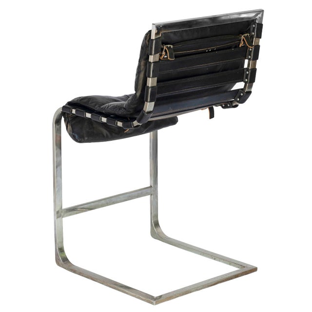 Pr. Of Vintage Rh Black Leather & Chrome Bar Stools For Sale - Image 17 of 18