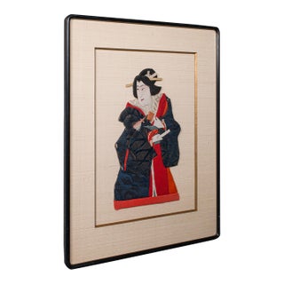 Vintage Geisha Portrait, Japanese Textile Relief Costume Picture, Art Deco, 1940 For Sale