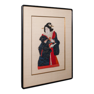 Vintage Geisha Portrait, Japanese Textile Relief Costume Picture, Art Deco, 1940