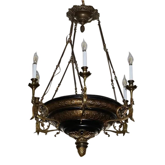 ​Antique 1900s French Empire Style Figural Carved Dragons 9 Light Chandelier For Sale