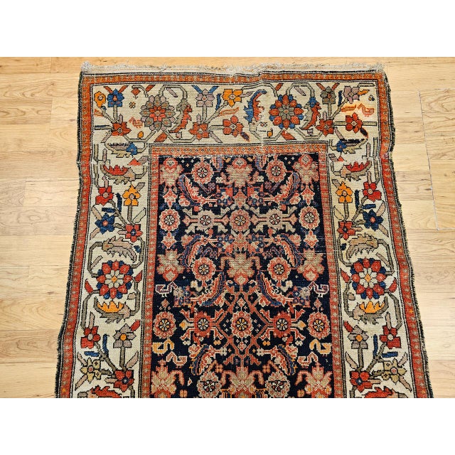 Antique Malayer Area Rug, Hand-Knotted Wool, Geometric Pattern, 4x7, Navy & Ivory For Sale - Image 12 of 17
