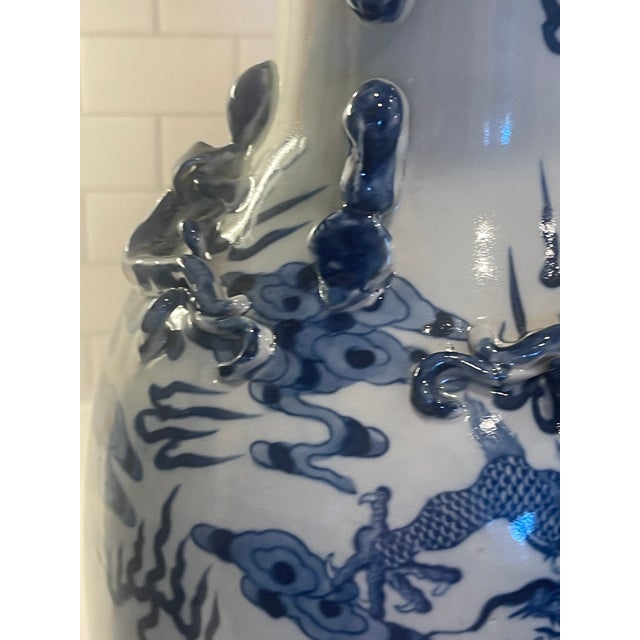 Talll 16.5" blue /whhite porcelain vases in dragon motif